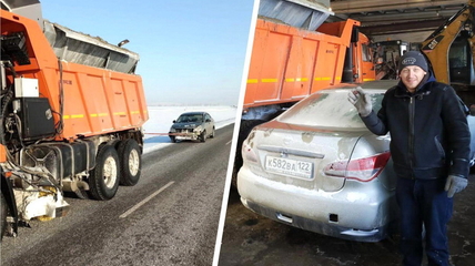 Дорожники ДСУ спасли водителя, который ночью слетел с трассы в Алтайском районе