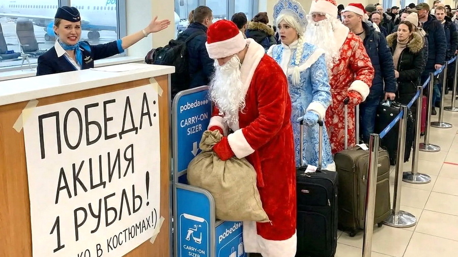 «Победа» предложила новогодние полёты за 1 рубль в костюме Деда Мороза или Снегурочки